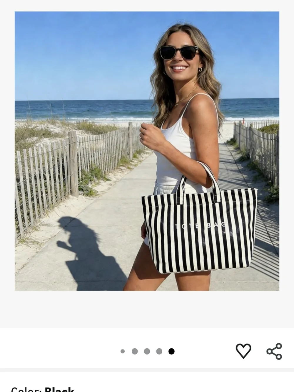 Striped Black & White Tote Bag - Picture 7 of 7